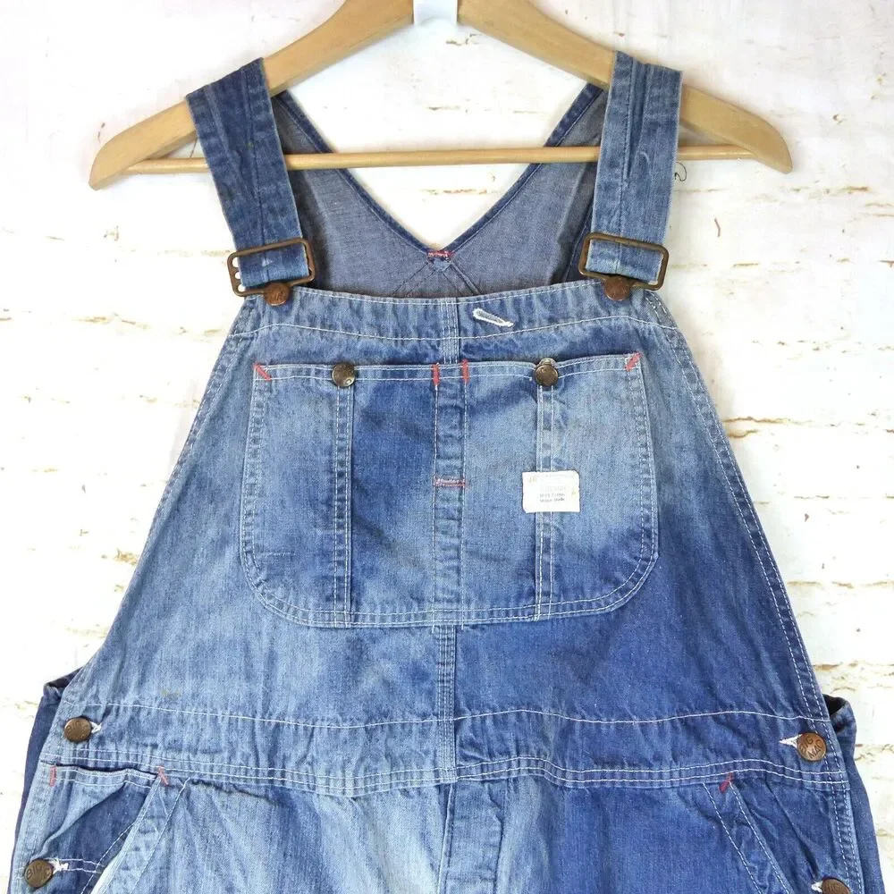 VTG JCPenney Big Mac 70s Denim Overalls Carpenter 43X30.5 Square Back Union Made
